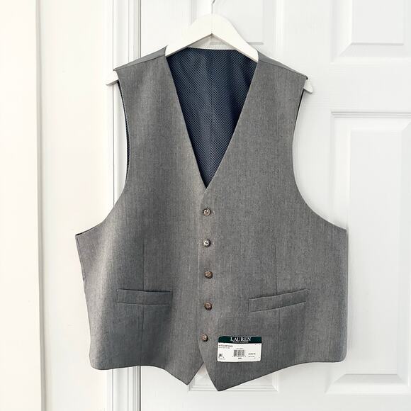 Lauren Ralph Lauren Light Grey Wool Hitchcock Satin Back Button Vest NWT XXL - Picture 1 of 8